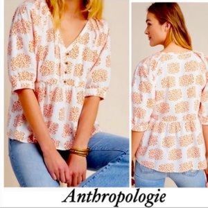 | Anthropologie | NWT Moglea Danae Poplin Babydoll Orange Print Blouse MP